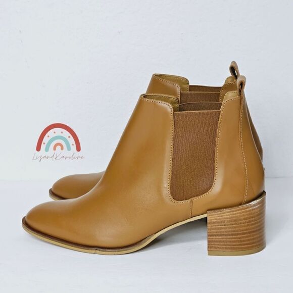 New! Everlane The Heel Boot Italian Leather Cognac Block Heeled Chelsea Boots - Picture 4 of 15